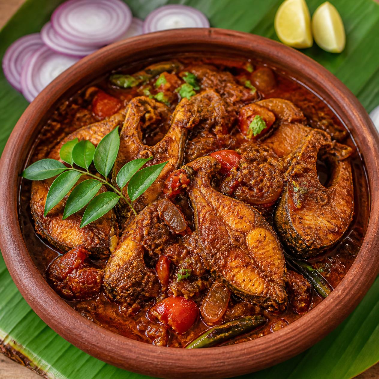 Clay Pot Meen Kulambu at Akka Meen Sapadu, Karaikudi