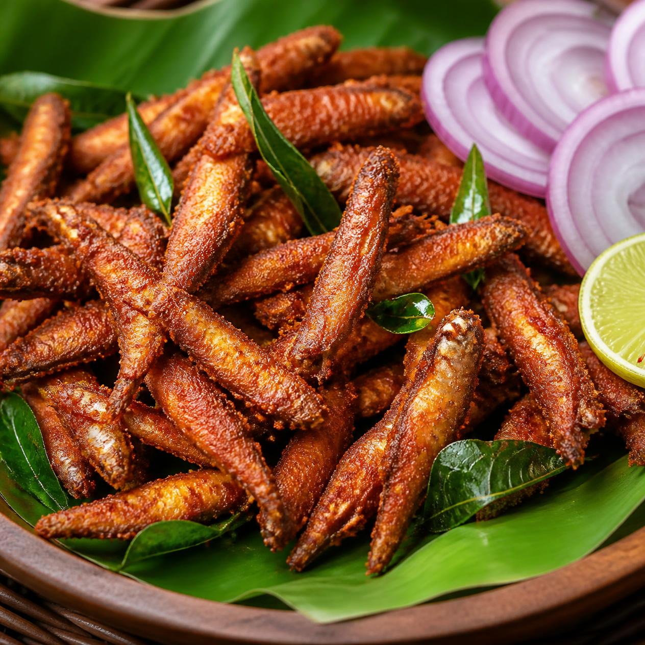 Crispy Nethili Fry at Akka Meen Sapadu, Karaikudi