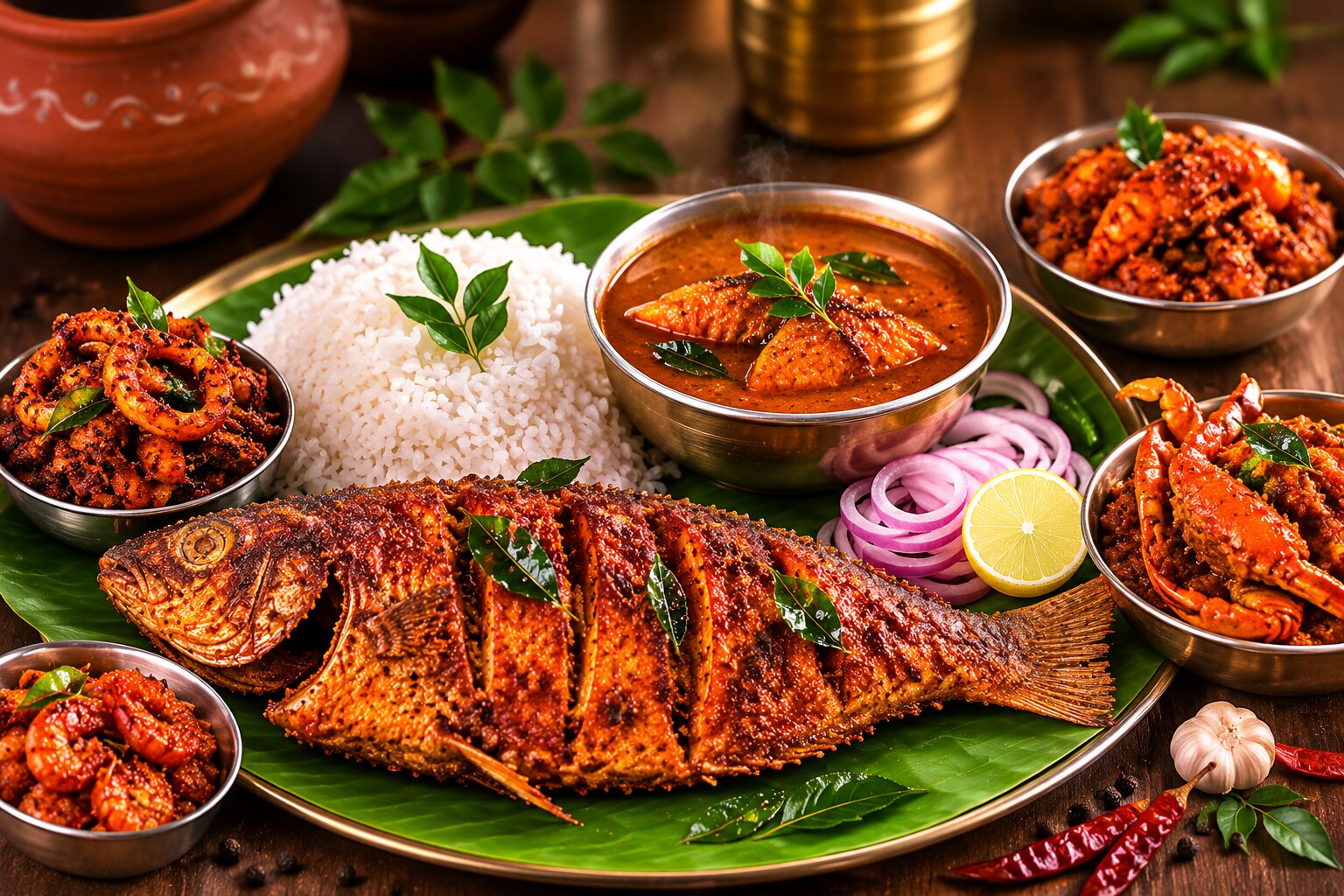 Whole Fish Masala Fry at Akka Meen Sapadu, Karaikudi